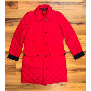 Lauren Ralph Lauren Red Quilted Long Barn Jacket | Women's Small | Winter Coat
